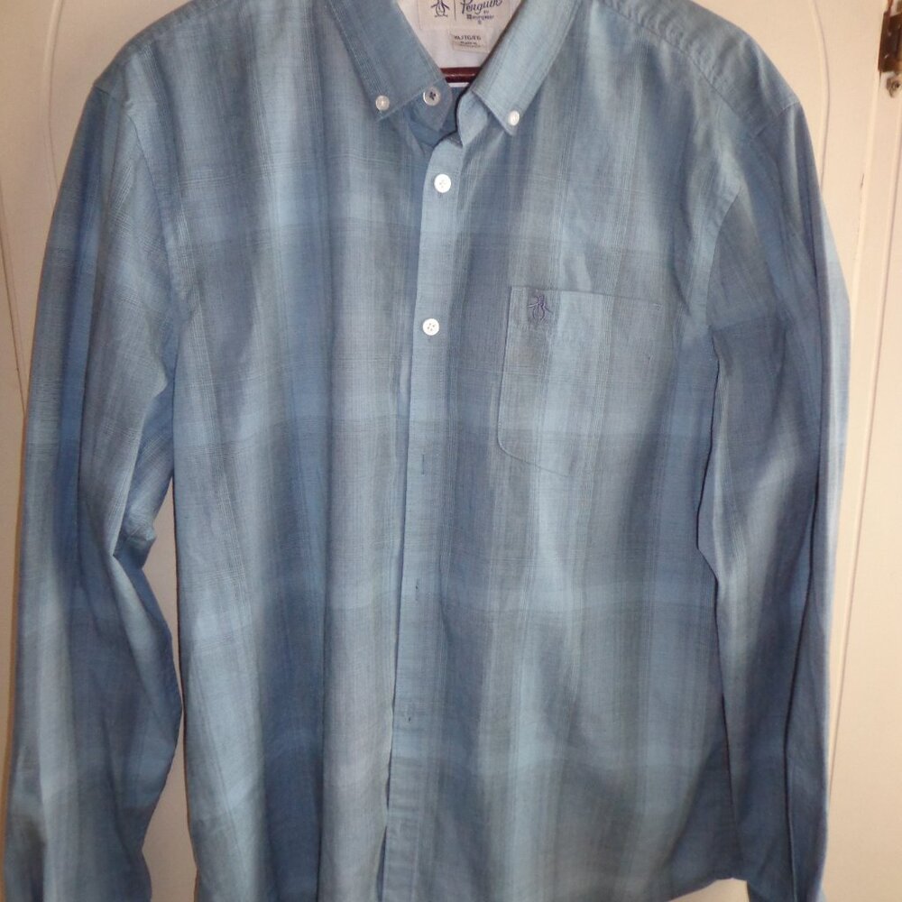 NWOT An Original Penguin by Munsingwear Button Down Blue Plaid Shirt XL/TG/EG